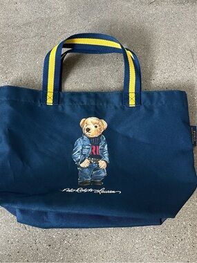 Ralph Lauren Blue Canvas Tote with Gold Logo Tag